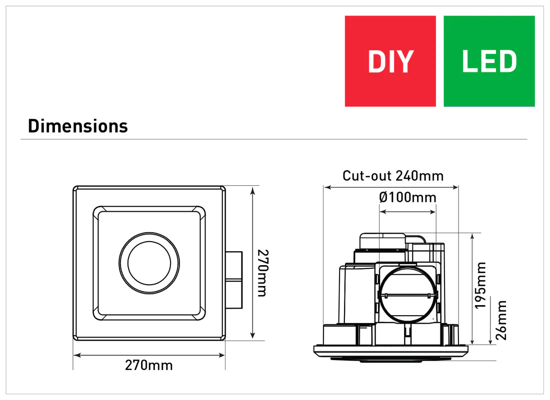 Emeline II Small Square Exhaust Fan with LED Light
