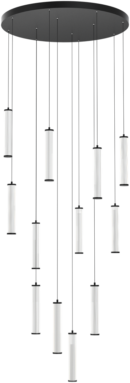 Calibo Charm Modern Fluted 12 Light Cluster Pendant Light - Black
