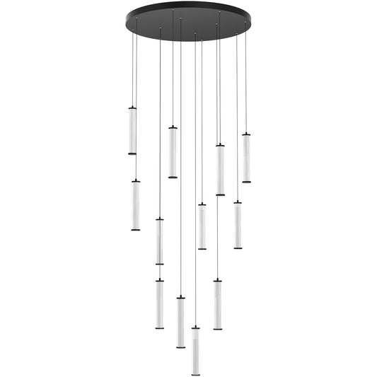 Calibo Charm Modern Fluted 12 Light Cluster Pendant Light - Black