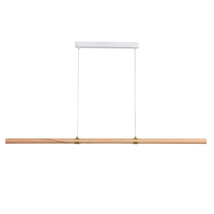 Calibo Aquila 1500mm Timber Tubular LED Linear Pendant with Brass Finish Collar - Ash with White