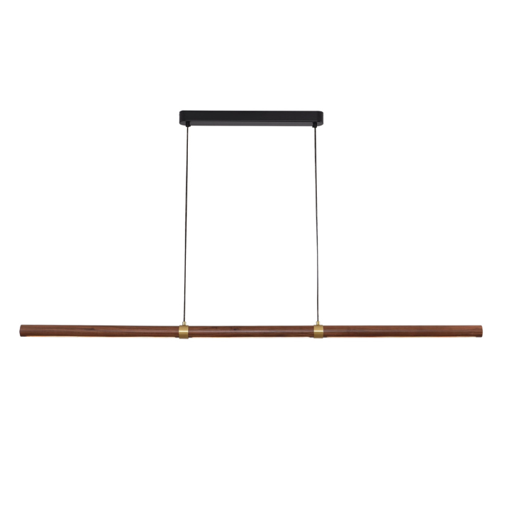 Calibo Aquila 1500mm Timber Tubular LED Linear Pendant with Brass Finish Collar - Walnut with Black