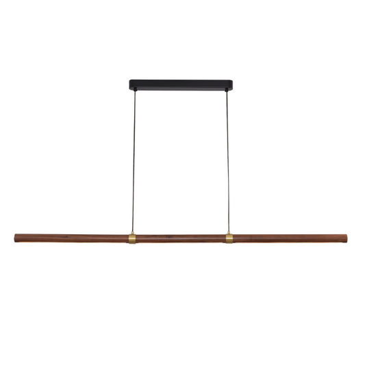 Calibo Aquila 1500mm Timber Tubular LED Linear Pendant with Brass Finish Collar - Walnut with Black