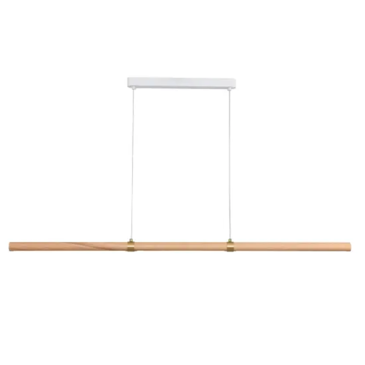 Calibo Aquila 2000mm Timber Tubular LED Linear Pendant with Brass Finish Collar - Ash with White
