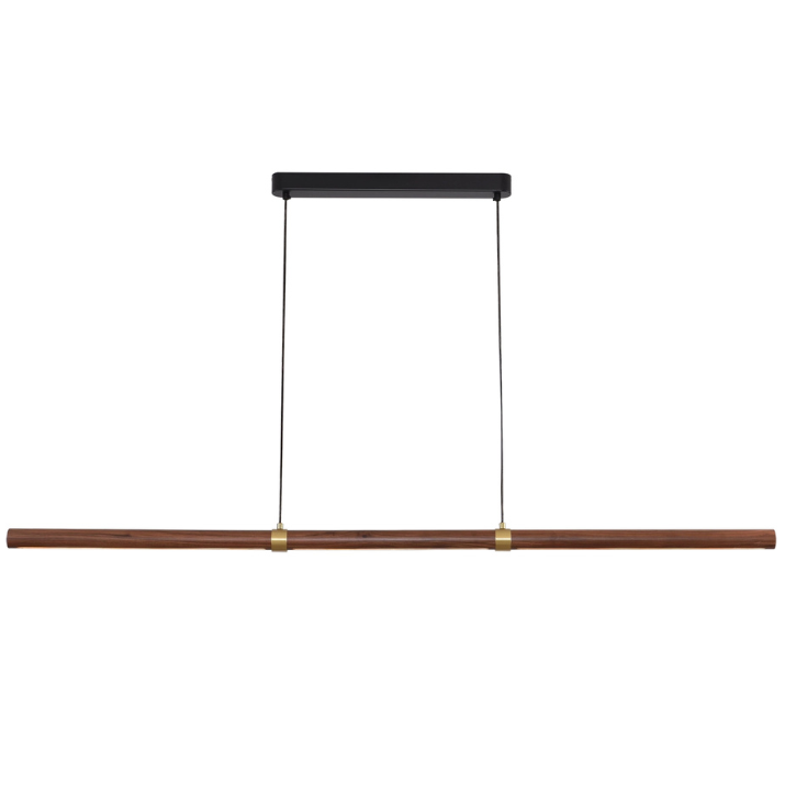 Calibo Aquila 2000mm Timber Tubular LED Linear Pendant with Brass Finish Collar - Walnut with Black