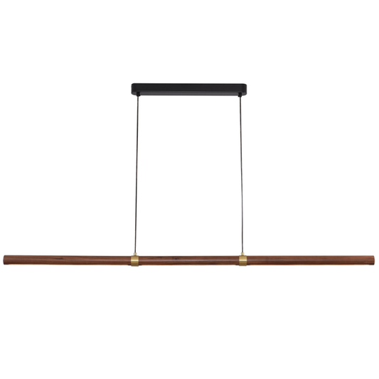 Calibo Aquila 2000mm Timber Tubular LED Linear Pendant with Brass Finish Collar - Walnut with Black