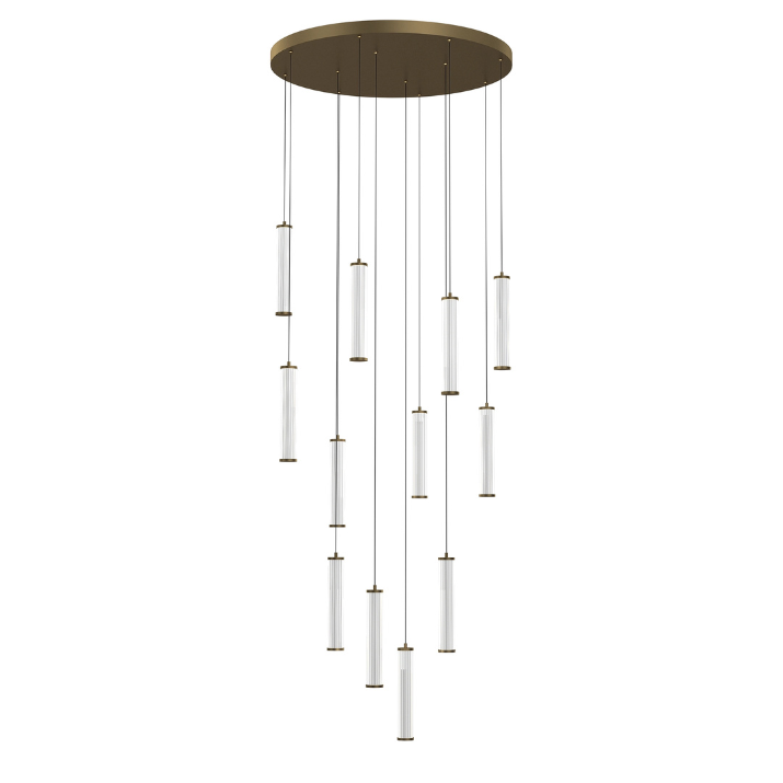 Calibo Charm Modern Fluted 12 Light Cluster Pendant Light - Brass