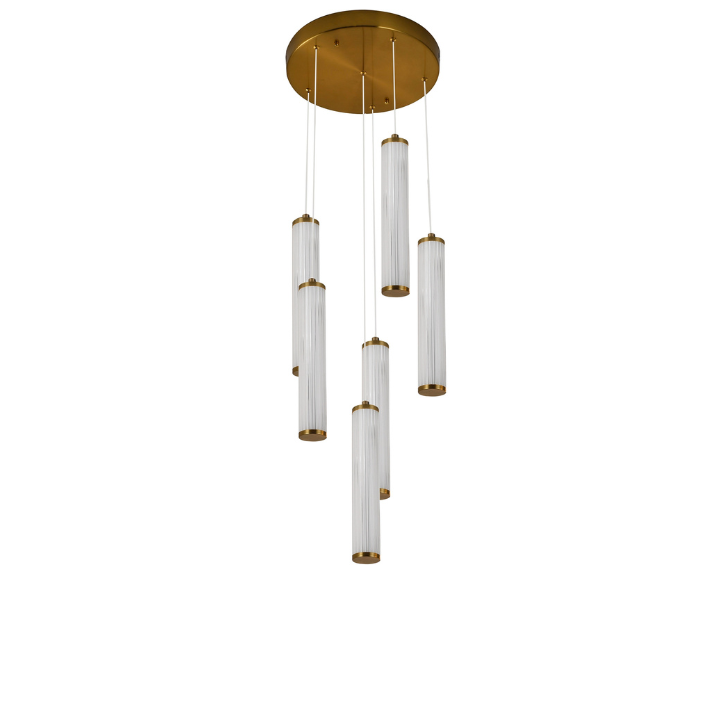 Calibo Charm Modern Fluted 6 Light Cluster Pendant - Brass
