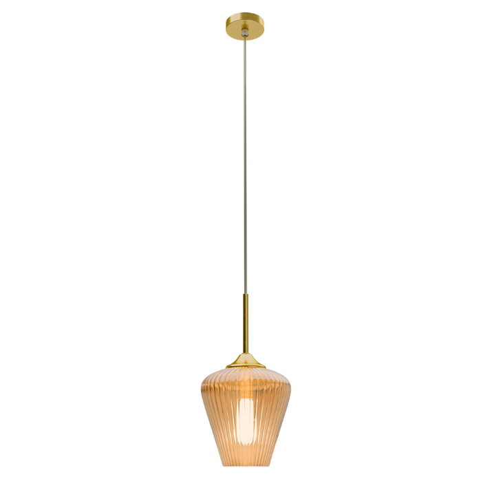Calibo Ribbon Fluted Glass 230mm Pendant Light - Amber