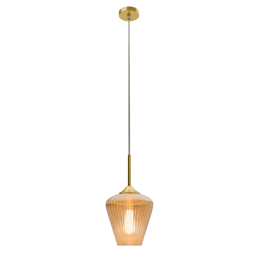 Calibo Ribbon Fluted Glass 230mm Pendant Light - Amber