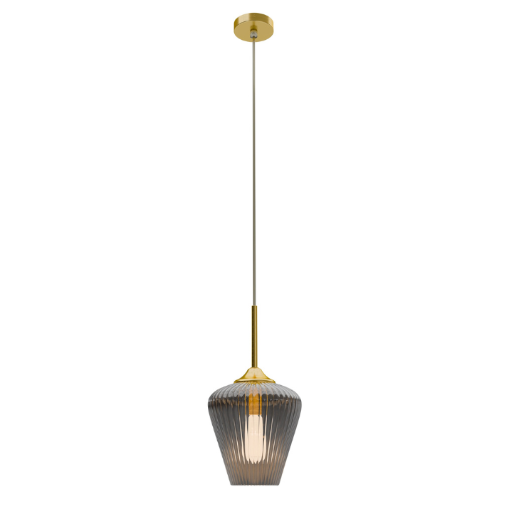 Calibo Ribbon Fluted Glass 230mm Pendant Light - Smoke