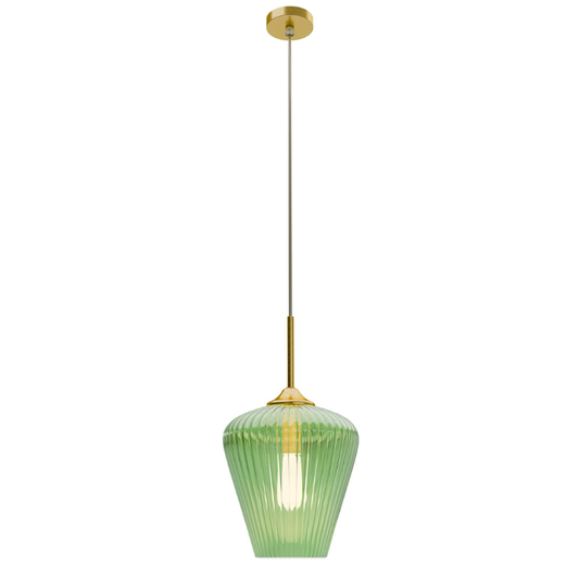 Calibo Ribbon Fluted Glass 280mm Pendant Light - Green