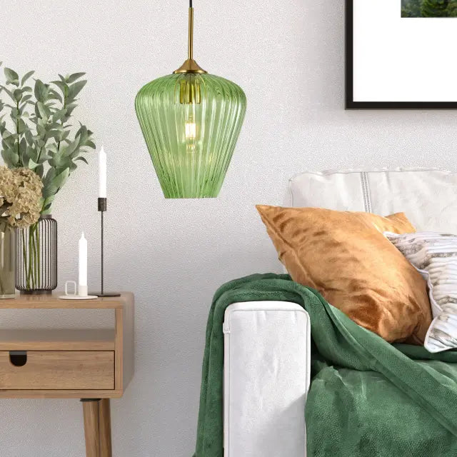 Calibo Ribbon Fluted Glass 280mm Pendant Light - Green