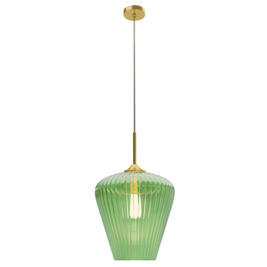 Calibo Ribbon Fluted Glass 360mm Pendant Light - Green