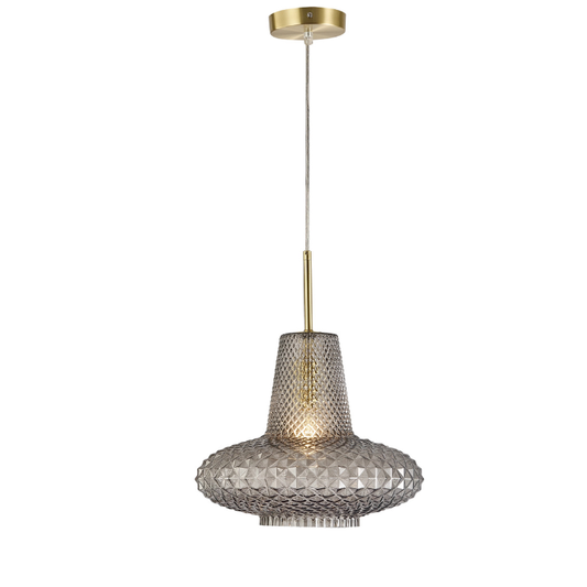 Calibo Sculpt Faceted Cut Glass 1 Light Pendant - Gold & Smoke