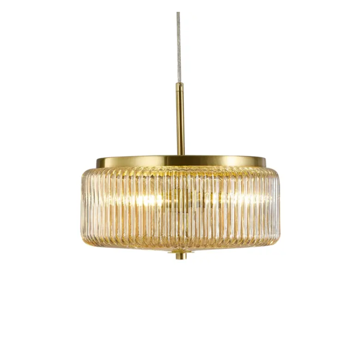 Calibo Whistler Ribbed Glass 3 Light Pendant - Gold and Amber