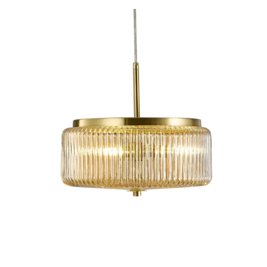 Calibo Whistler Ribbed Glass 3 Light Pendant - Gold and Amber