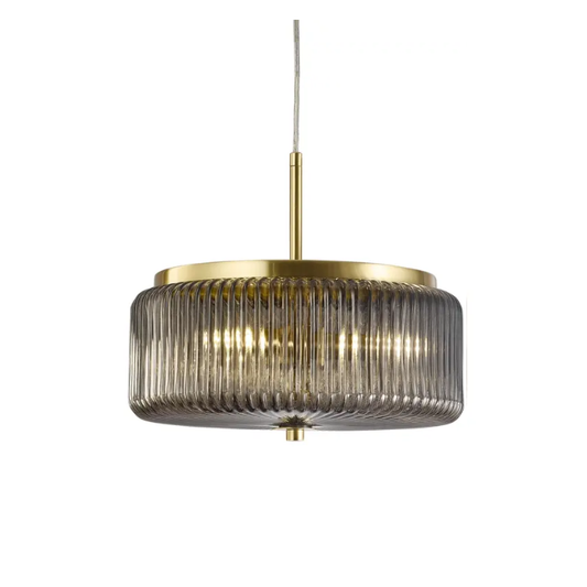 Calibo Whistler Ribbed Glass 3 Light Pendant - Gold and Smoke