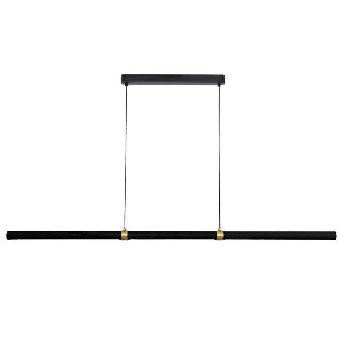 Calibo Aquila 2000mm Timber Tubular LED Linear Pendant with Brass Finish Collar - Black Ash with Black