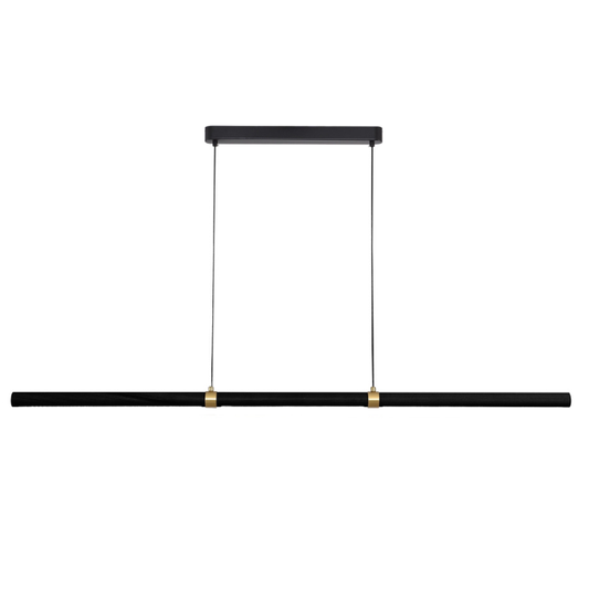 Calibo Aquila 2000mm Timber Tubular LED Linear Pendant with Brass Finish Collar - Black Ash with Black