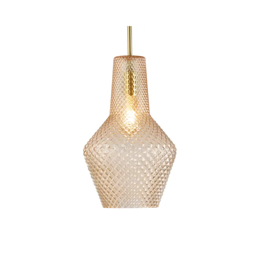 Calibo Avian Diamond Cut Glass 1 Light Pendant - Gold and Amber