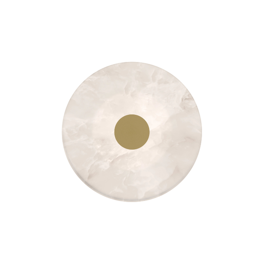 Calibo Bower Modern Alabaster Stone 200mm Round Wall Light - Brass