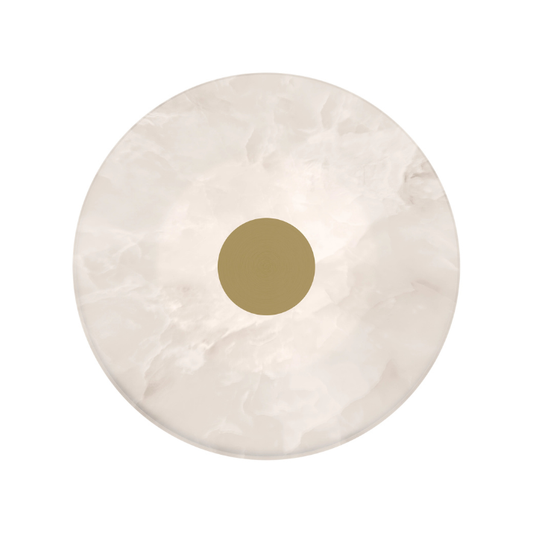 Calibo Bower Modern Alabaster Stone 250mm Round Wall Light - Brass