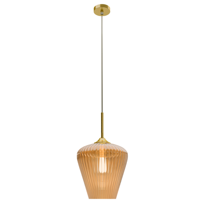 Calibo Ribbon Fluted Glass 280mm Pendant Light - Amber