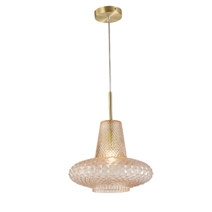 Calibo Sculpt Faceted Cut Glass 1 Light Pendant - Gold & Amber