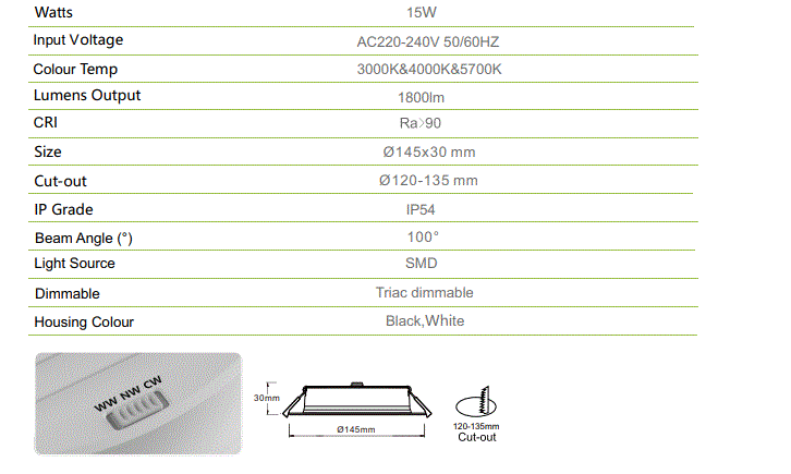 3A 15W DL1019 IP54 Super Slim Downlight(High Lumens)- White