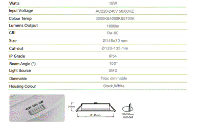 3A 15W DL1019 IP54 Super Slim Downlight(High Lumens)- White
