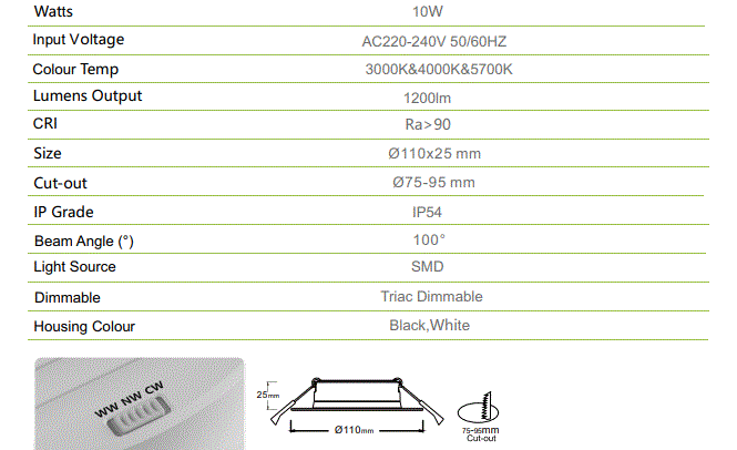 3A 10W DL106 IP54 Super Slim Downlight(High Lumens)- Black