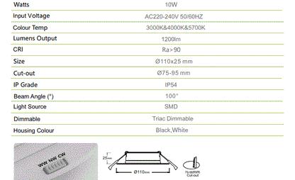 3A 10W DL106 IP54 Super Slim Downlight(High Lumens)- Black