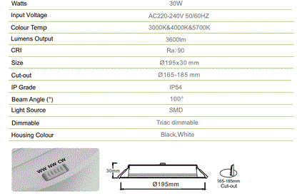 3A 30W DL3009 IP54 Super Slim Downlight(High Lumens)- White