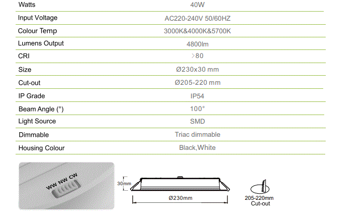 3A 40W DL4009 IP54 Super Slim Downlight(High Lumens)- Black