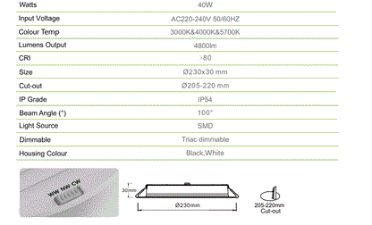 3A 40W DL4009 IP54 Super Slim Downlight(High Lumens)- Black