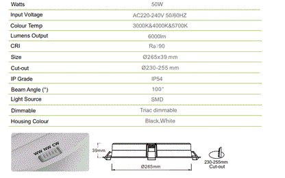 3A 50W DL5000 IP54 Super Slim Downlight(High Lumens)- White