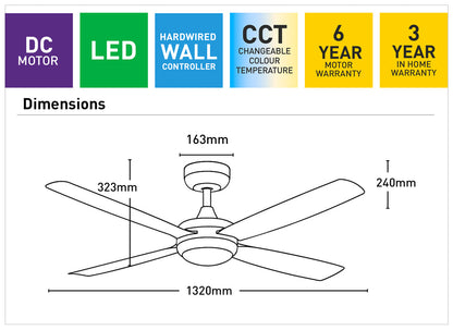 Colombo 132cm DC Ceiling Fan with LED Light