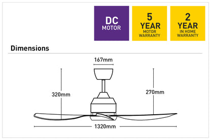 Jota 4B 132cm DC Ceiling Fan with Remote - White