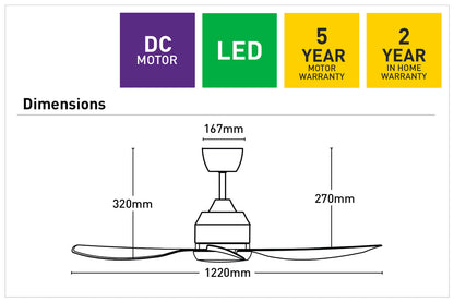 Jota S 122cm DC Ceiling Fan with LED Light