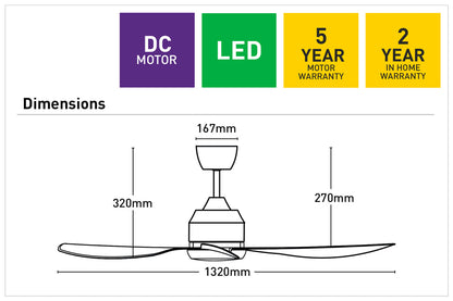 Jota 4B 132cm DC Ceiling Fan with LED Light and Remote