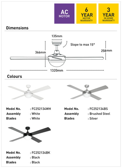 Caprice 132cm AC Ceiling Fan with Light - White