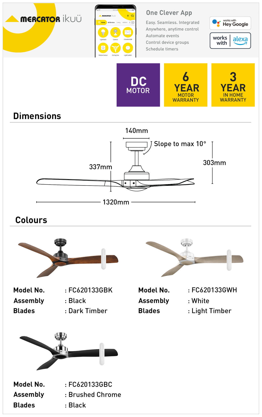 Minota 132cm DC Ikuü Smart Wi-Fi Ceiling Fans with Remote