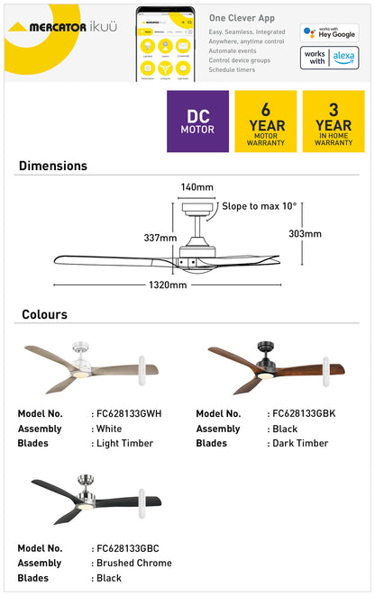 Minota 132cm DC Ikuü Smart Wi-Fi Ceiling Fans with LED Light and Remote
