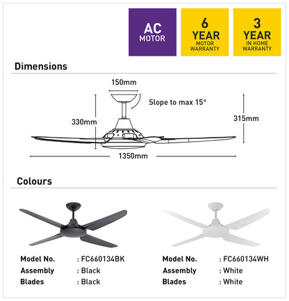 Clare 135cm AC Ceiling Fan - Black
