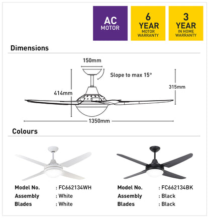 Clare 135cm AC Ceiling Fan with B22 Light - Black