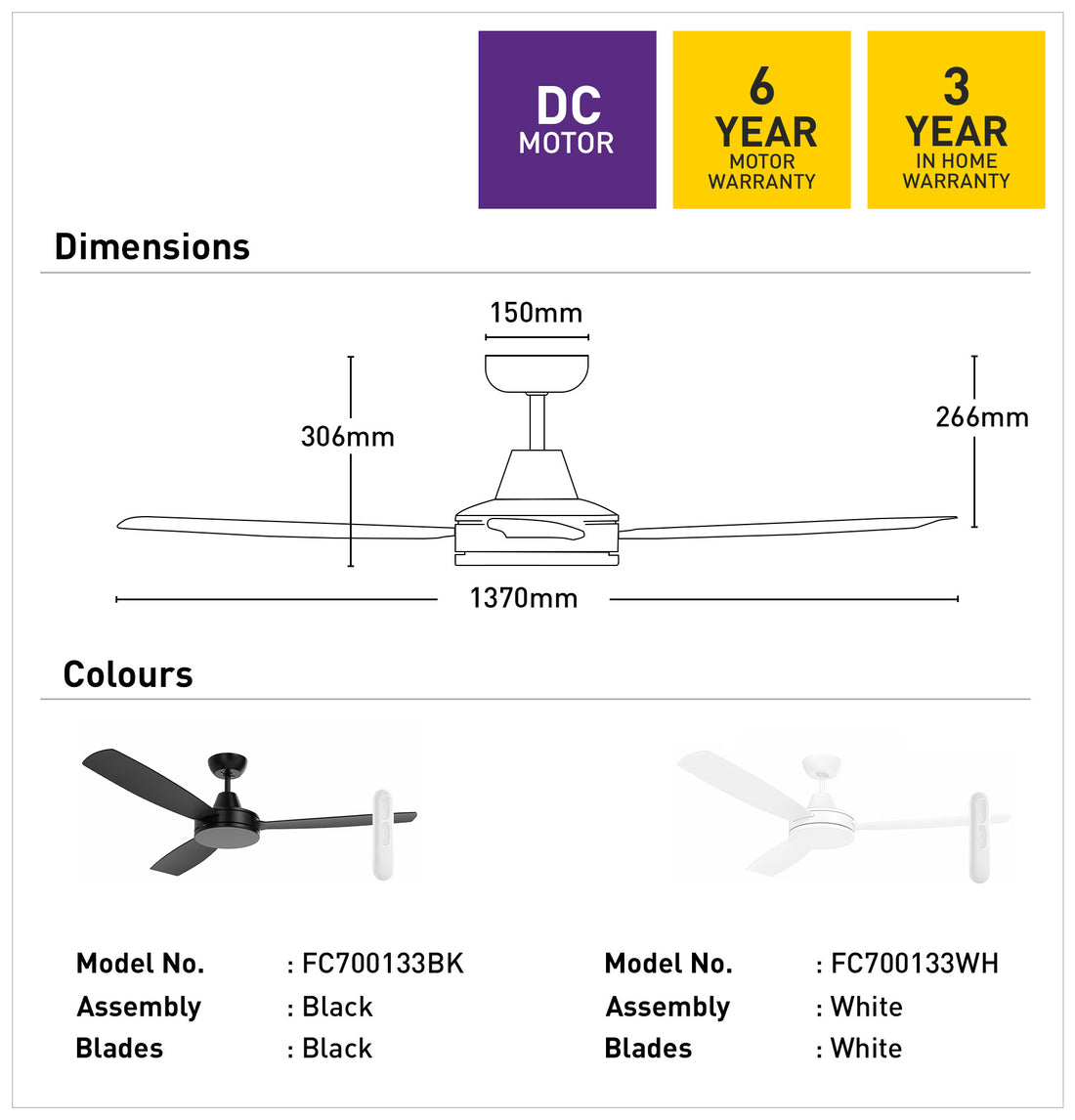 Nemoi 3B 137cm DC Ceiling Fan - Black