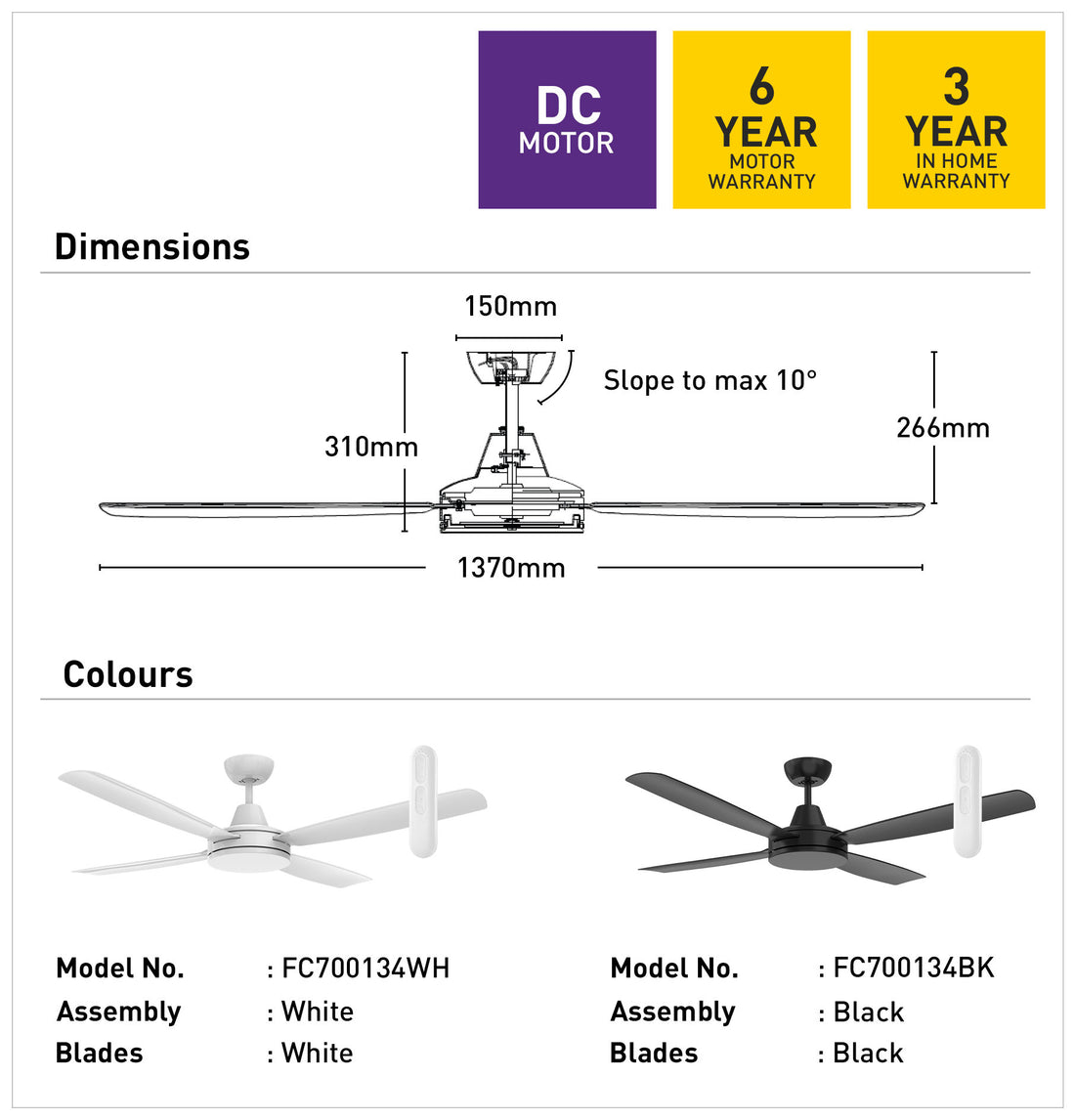 Nemoi 137cm DC Ceiling Fan with Remote - White