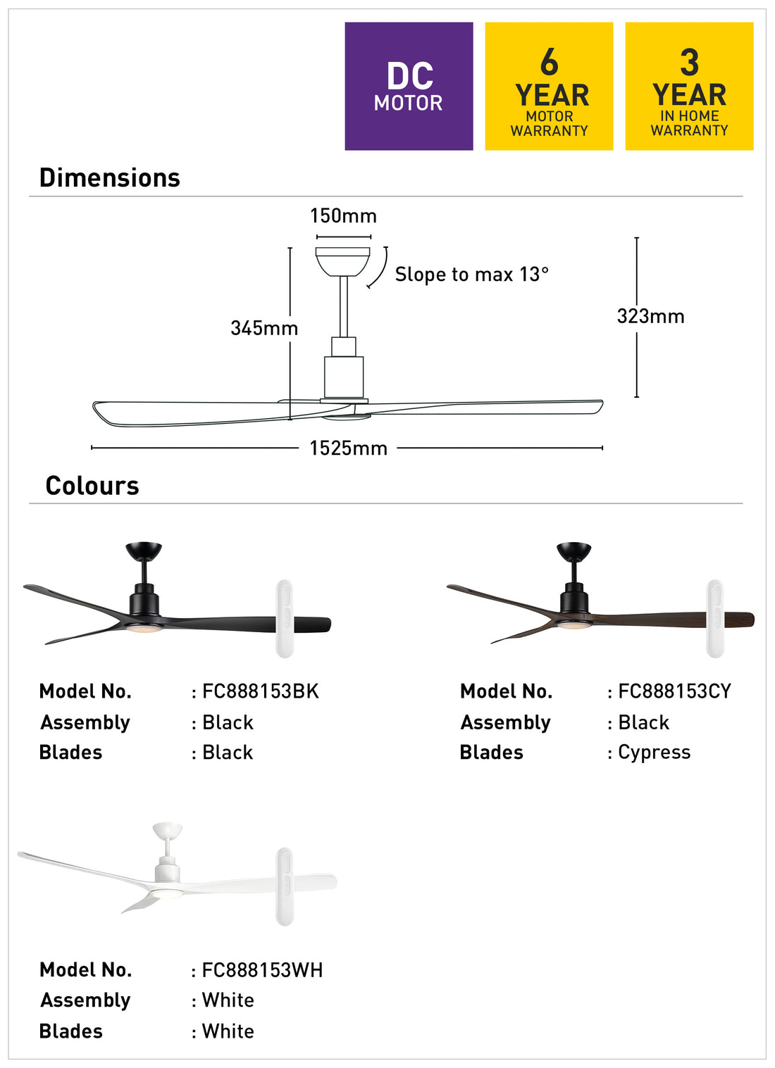 Iceman 152cm DC Ceiling Fan with Remote and LED Light - Black