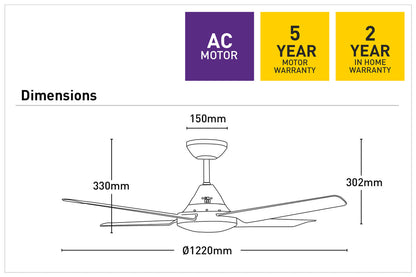 Cardinia 122cm AC Ceiling Fan - White