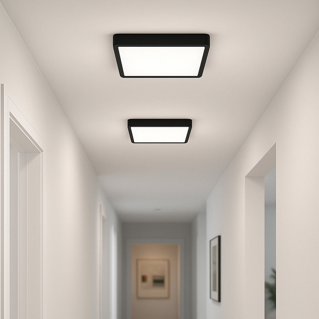 LUNOS 23CM 18W 3CCT Square LED Oyster Dimmable Ceiling Light - Black